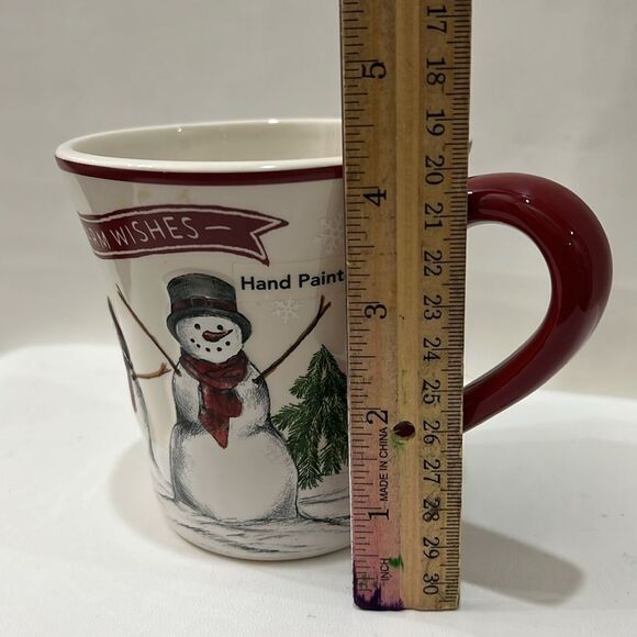 St NICHOLAS Square Red and Cream Christmas Mug Snowman Pine Tree Snowflake 16 Oz - Picture 5 of 7